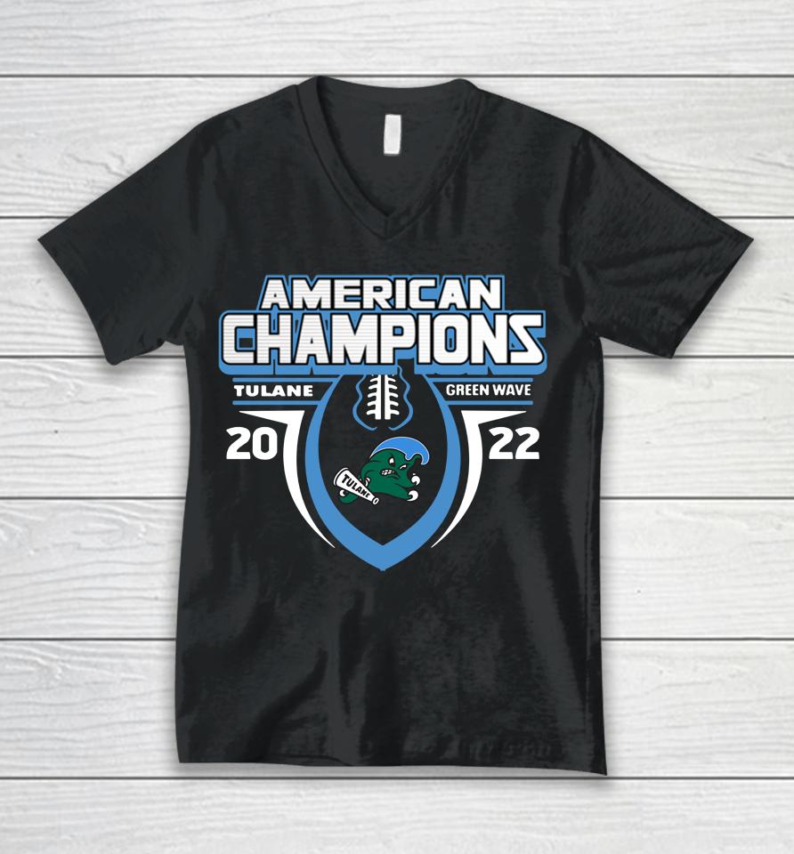 Tulane Green Wave 2022 Aac Football Conference Champions Locker Room Unisex V-Neck T-Shirt