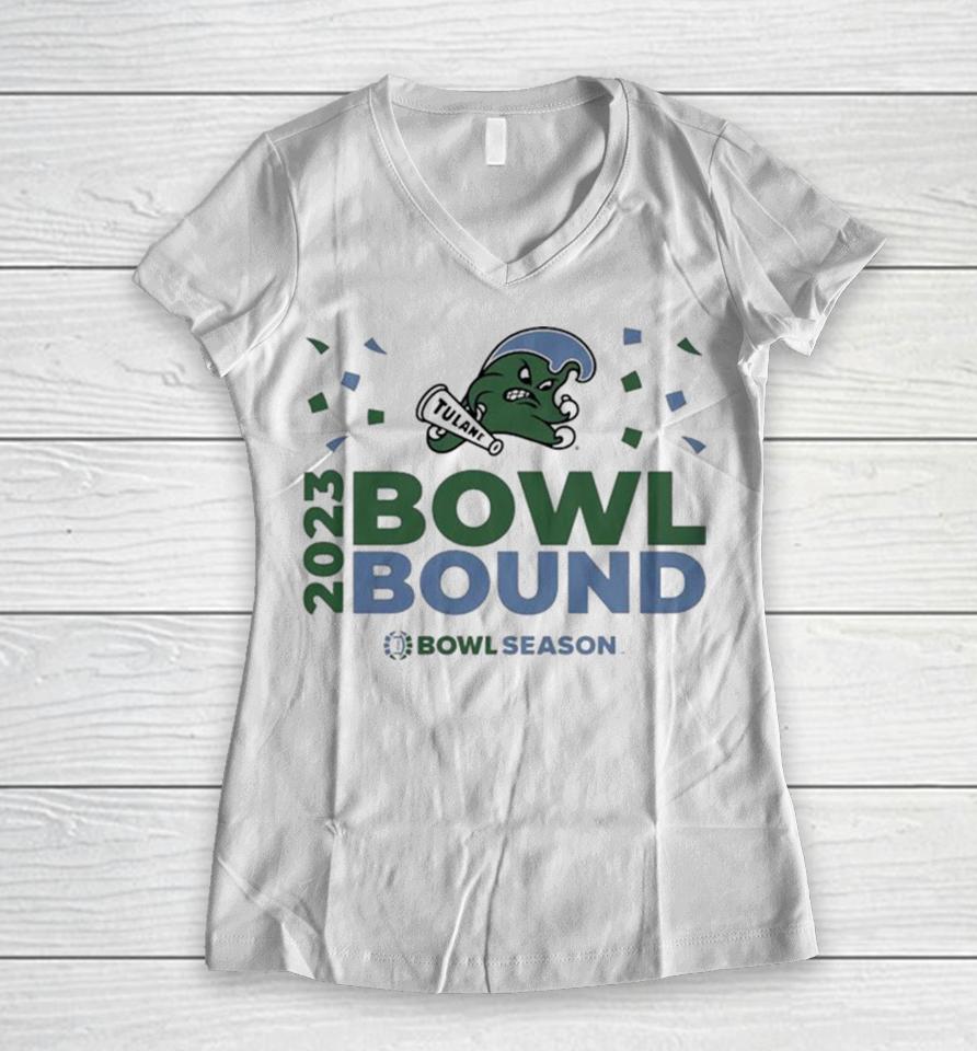 Tulane Green Wave 2023 Bowl Bound Bow Season Logo Women V-Neck T-Shirt