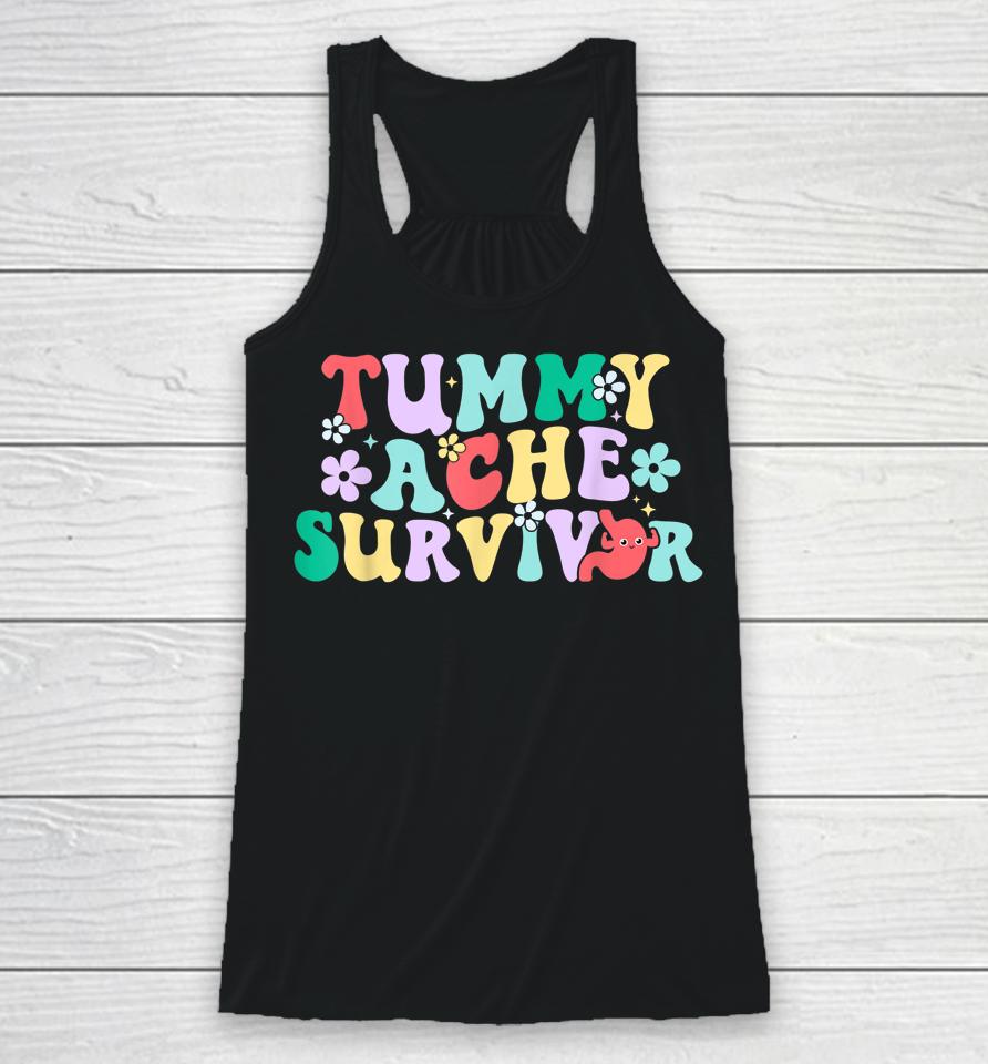 Tummy Ache Survivor Shirt, Funny Tummy Humor Retro Pastel Racerback Tank