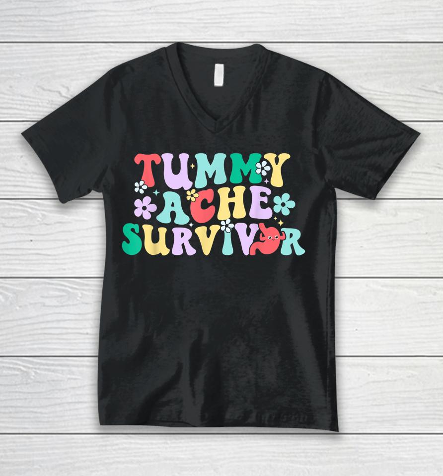 Tummy Ache Survivor Shirt, Funny Tummy Humor Retro Pastel Unisex V-Neck T-Shirt