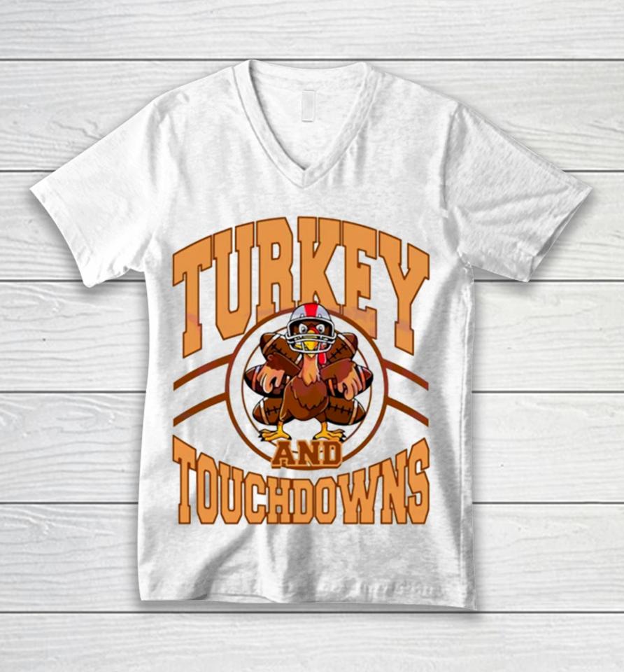 Turkey And Touchdowns Football Game Day Unisex V-Neck T-Shirt