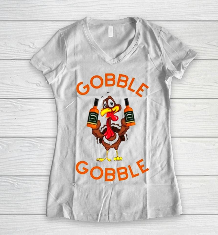 Turkey Gobble Gobble Thanksgiving Women V-Neck T-Shirt