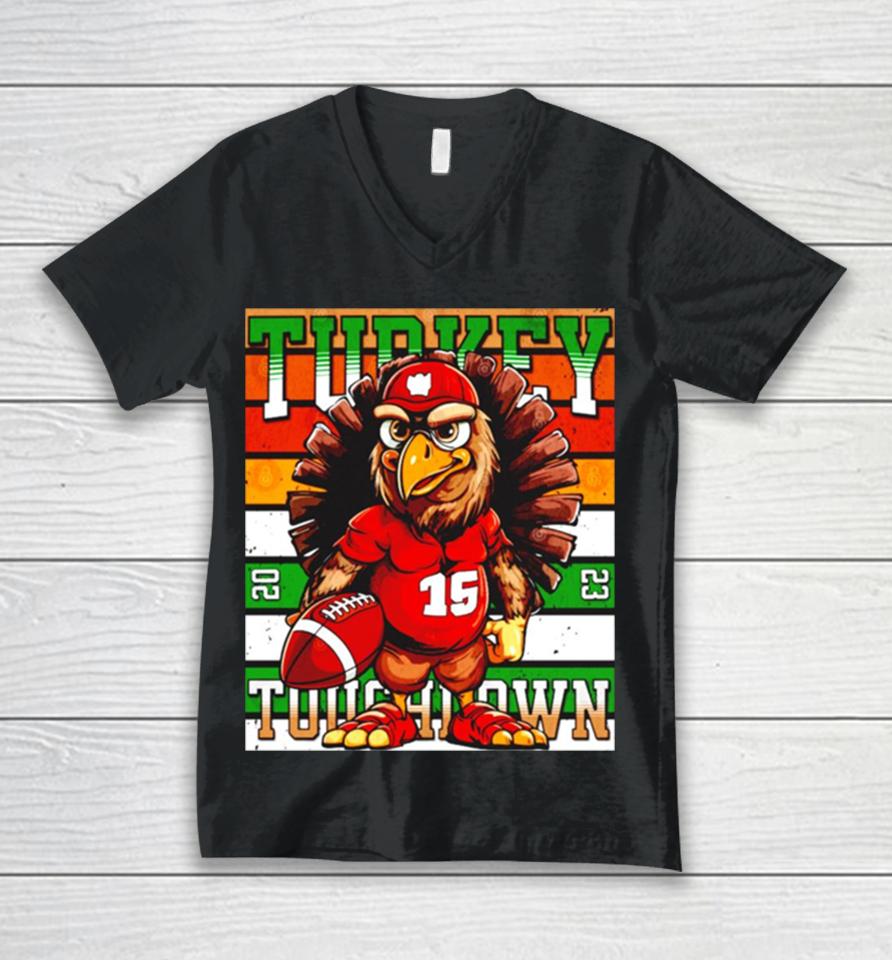 Turkey Touchdown Football Thanksgiving Gift Unisex V-Neck T-Shirt