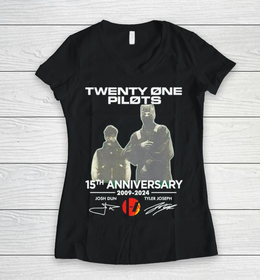 Twenty One Pilots 15Th Anniversary 2009 2024 Josh Dun And Tyler Joseph Women V-Neck T-Shirt