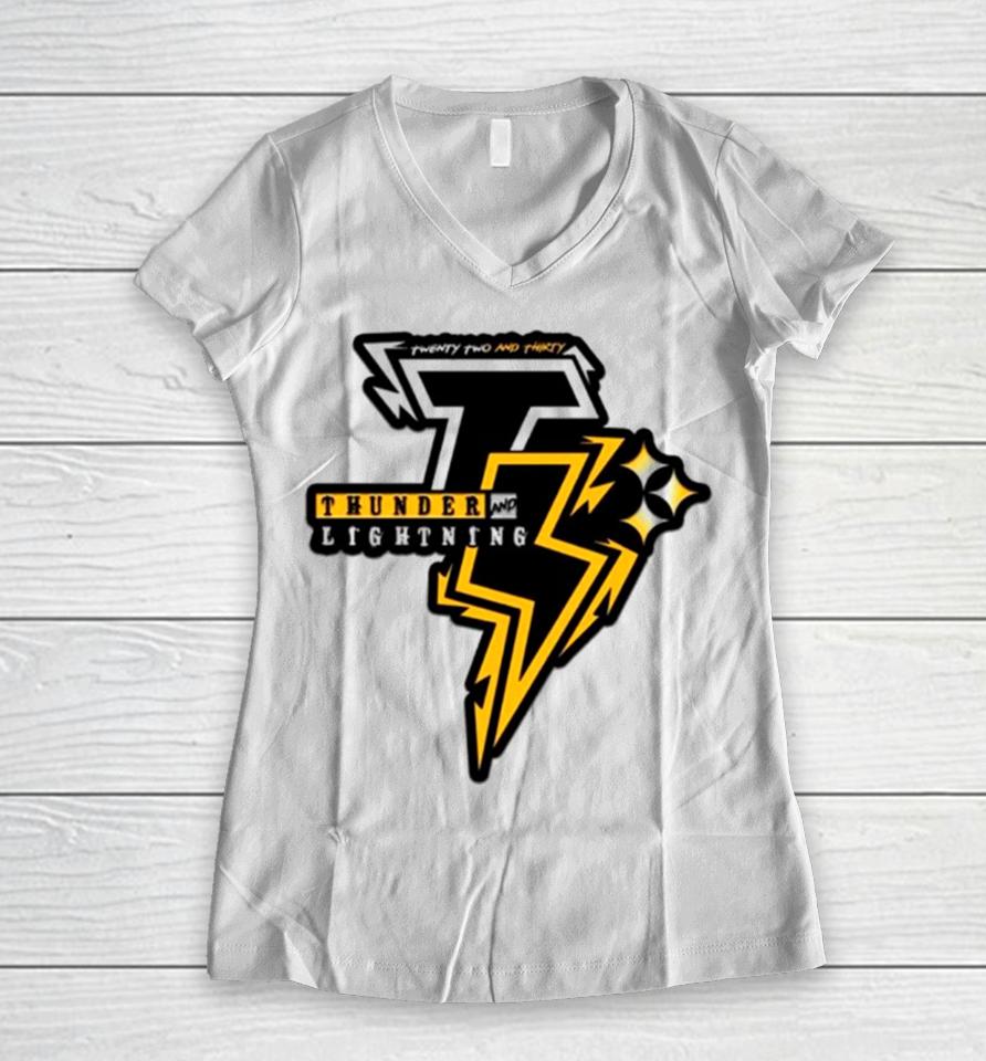 Twenty Two And Thirty Thunder And Lightning Women V-Neck T-Shirt