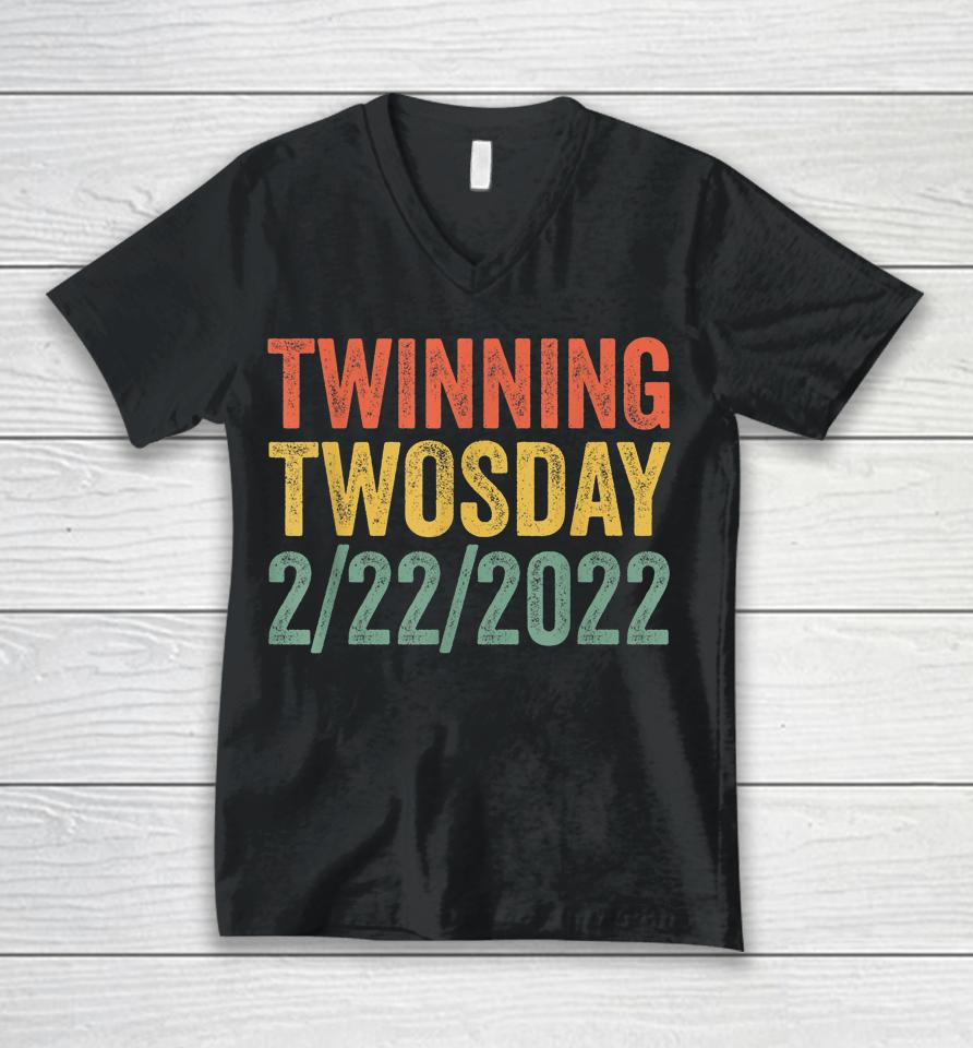 Twinning Twosday Tuesday February 22Nd 2022 Vintage Unisex V-Neck T-Shirt