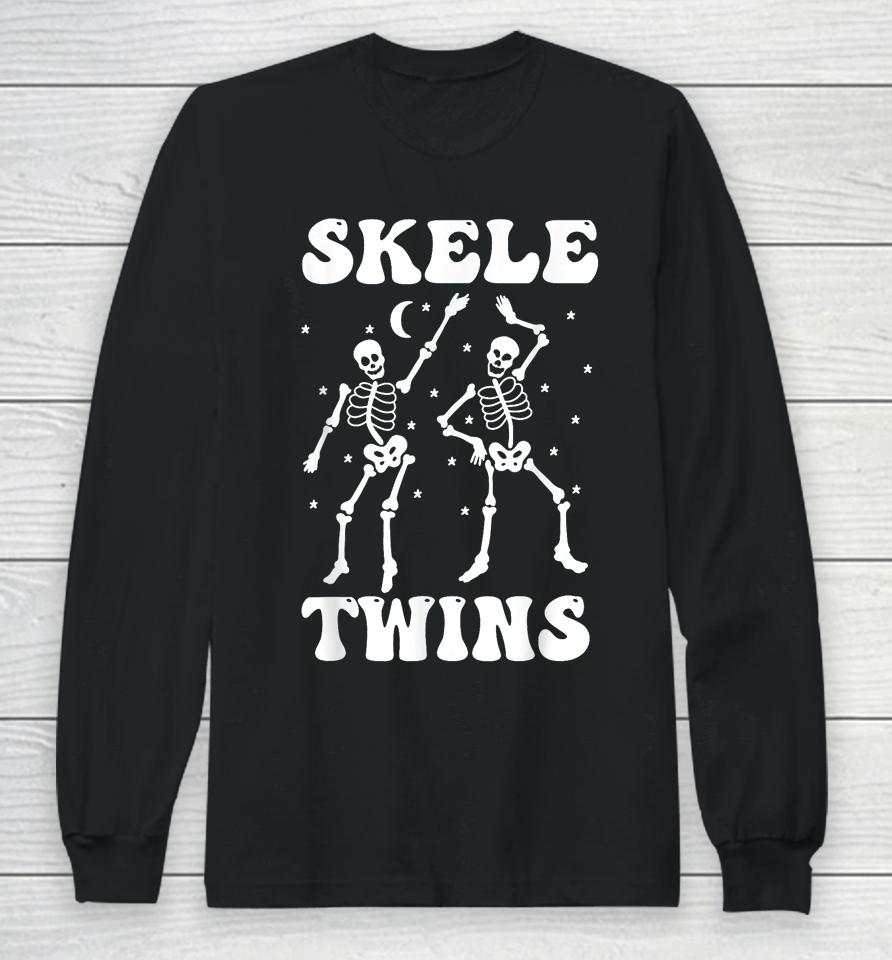 Twins Halloween Matching Skeletwins Funny Dancing Skeletons Long Sleeve T-Shirt