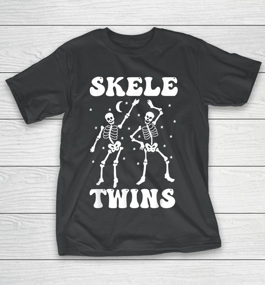 Twins Halloween Matching Skeletwins Funny Dancing Skeletons T-Shirt