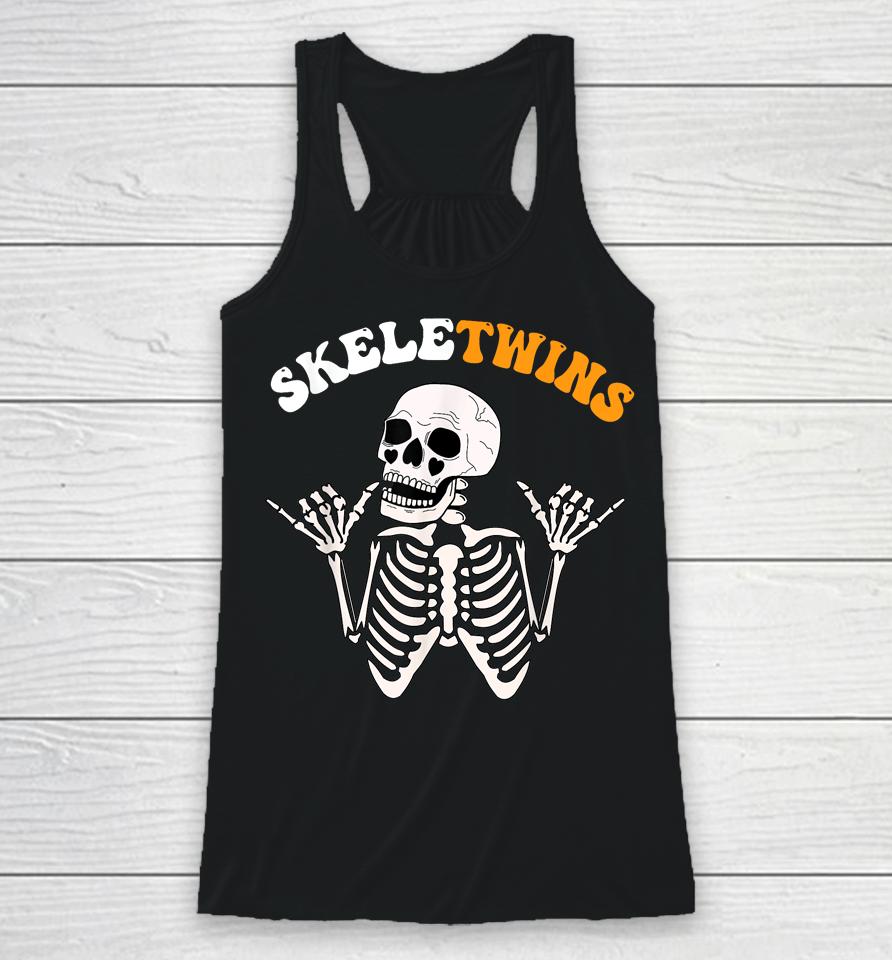 Twins Halloween Matching Skeletwins Funny Dancing Skeletons Racerback Tank