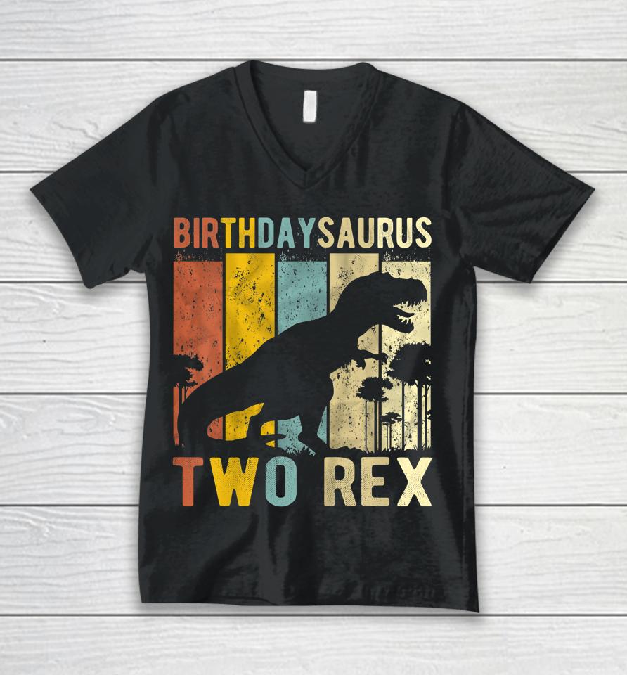 Two Rex 2Nd Birthday Dinosaur T-Rex 2 Year Old Birthday Unisex V-Neck T-Shirt