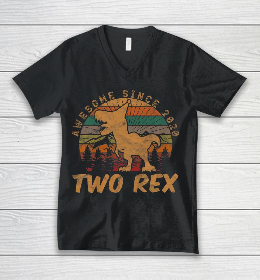Two Rex 2Nd Birthday Gifts Second Dinosaur 2 Year Old Unisex V-Neck T-Shirt