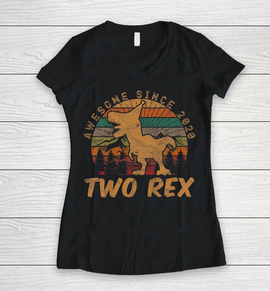 Two Rex 2Nd Birthday Gifts Second Dinosaur 2 Year Old Women V-Neck T-Shirt
