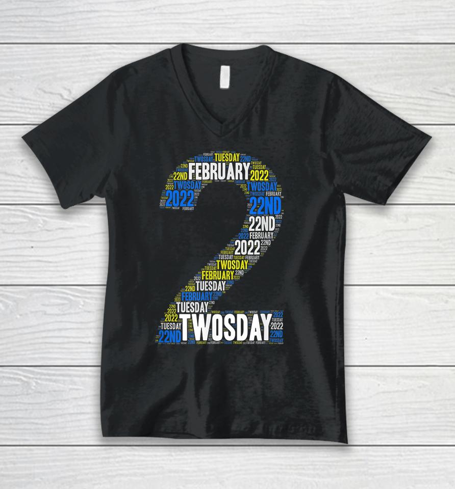 Twosday Tuesday February 2Nd 2022 Commemorative Twosday Unisex V-Neck T-Shirt