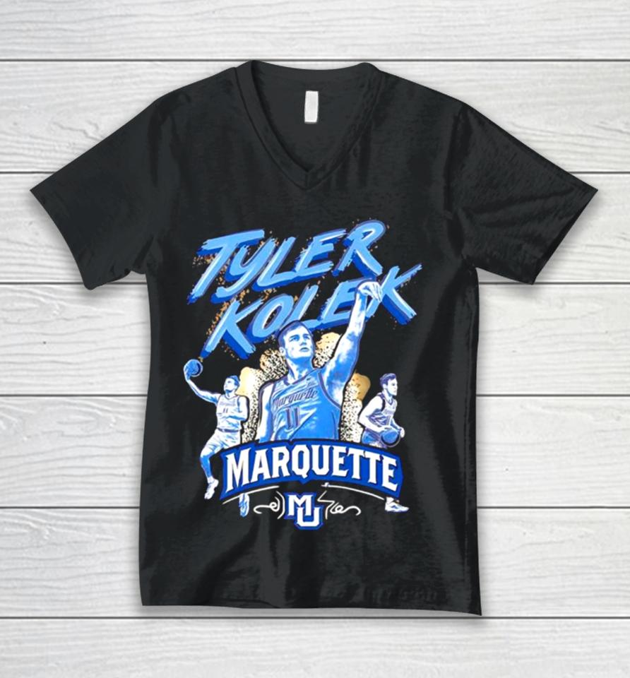 Tyler Kolek Triple Threat Marquette Golden Eagles Unisex V-Neck T-Shirt