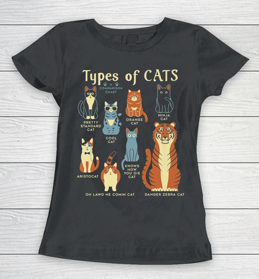 Types Of Cat Funny Comparison Cat Orange Cat Blue Cat Lovers Women T-Shirt