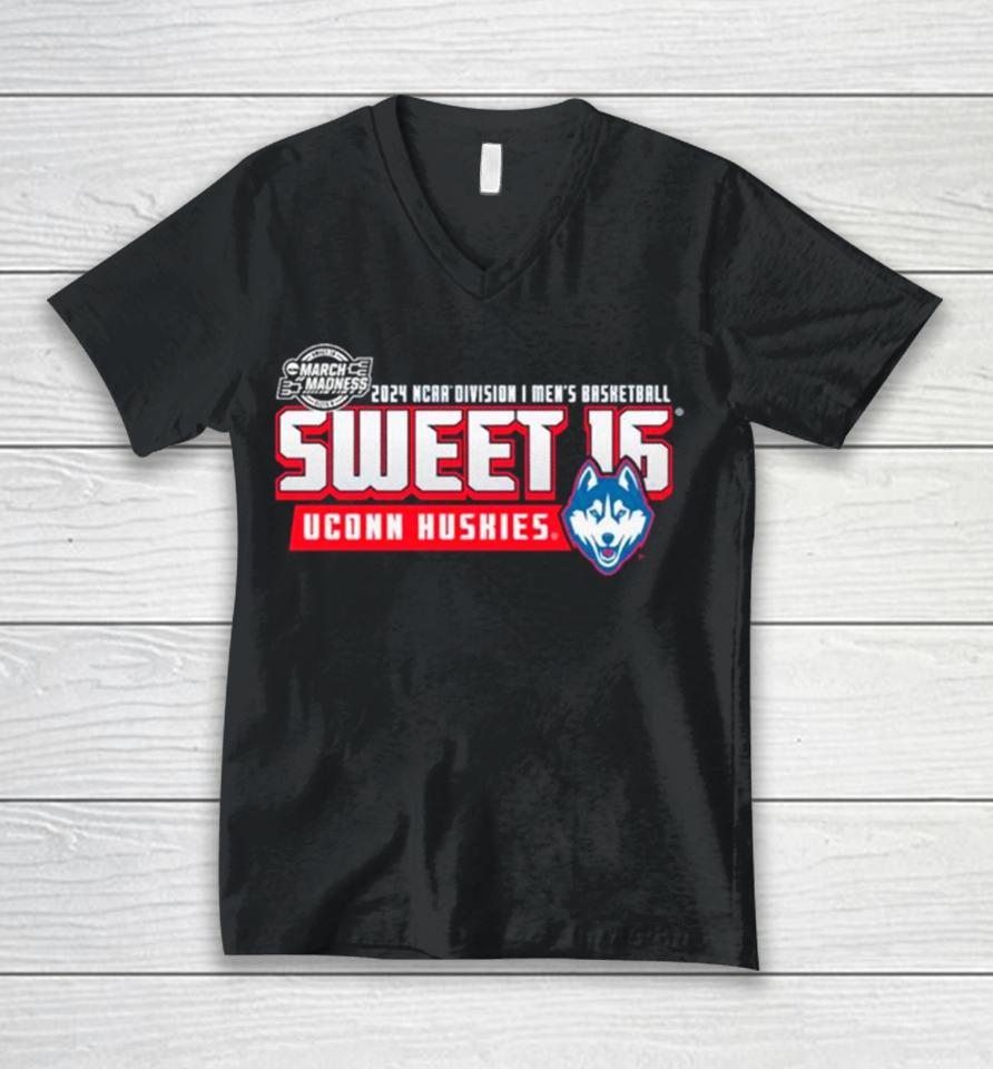 Uconn Huskies 2024 Ncaa Division I Men’s Basketball Sweet 16 March Madness Unisex V-Neck T-Shirt