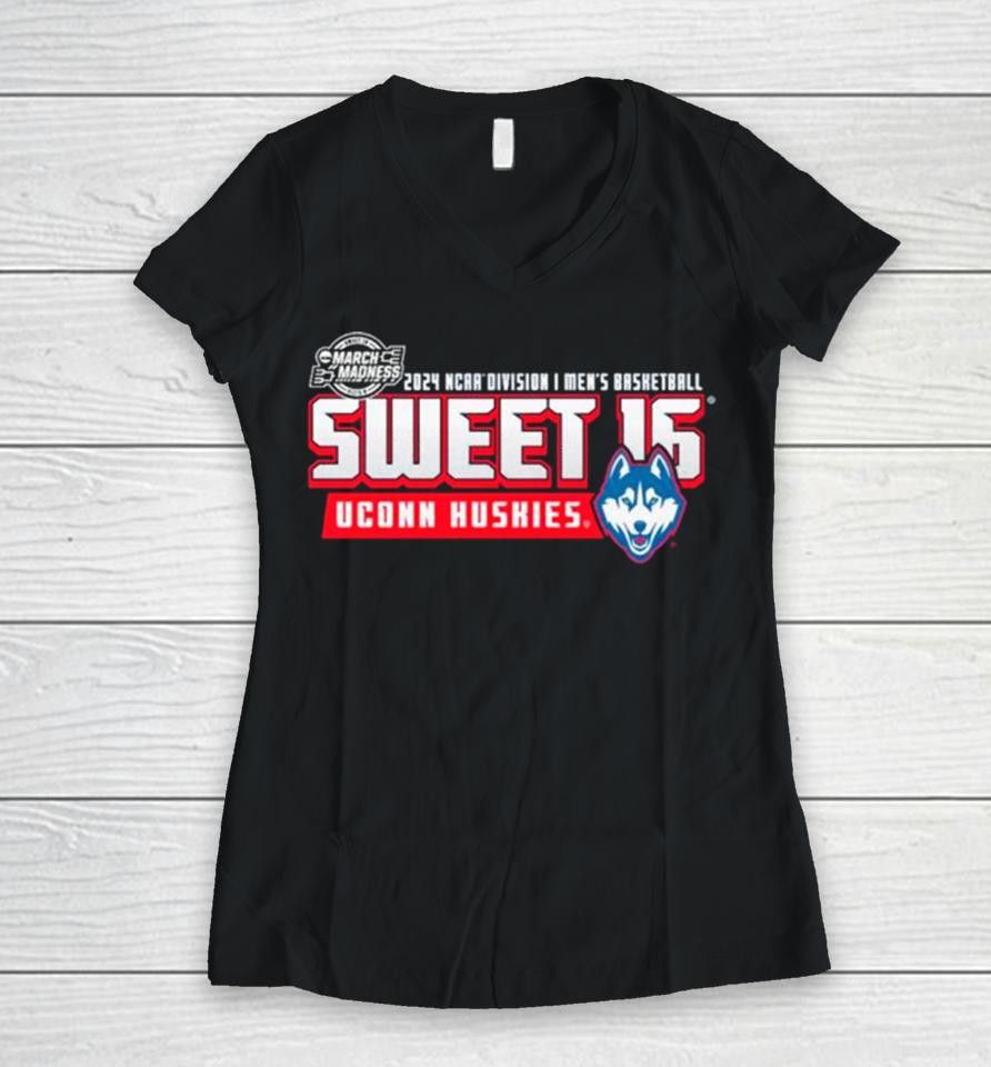 Uconn Huskies 2024 Ncaa Division I Men’s Basketball Sweet 16 March Madness Women V-Neck T-Shirt