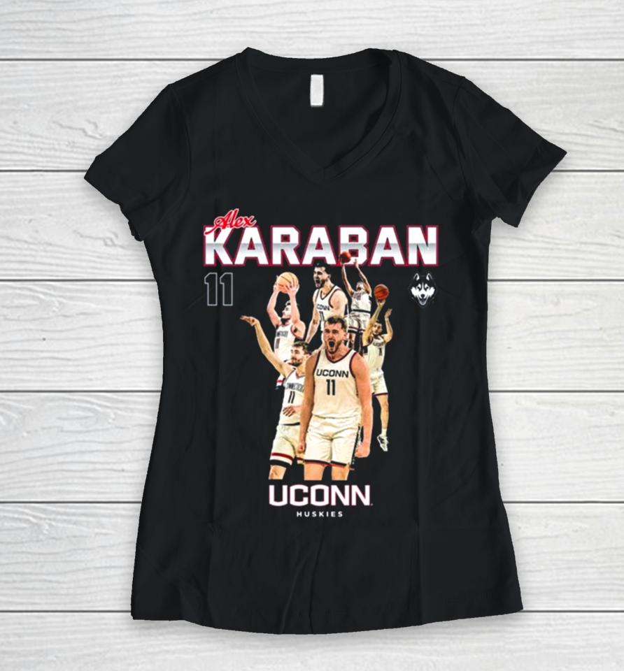 Uconn Huskies 2024 Ncaa Men’s Basketball Alex Karaban 2023 – 2024 Post Season Women V-Neck T-Shirt