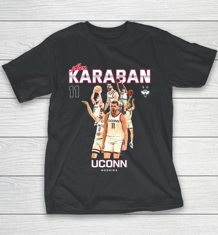 Uconn Huskies 2024 Ncaa Men’s Basketball Alex Karaban 2023 – 2024 Post Season Youth T-Shirt
