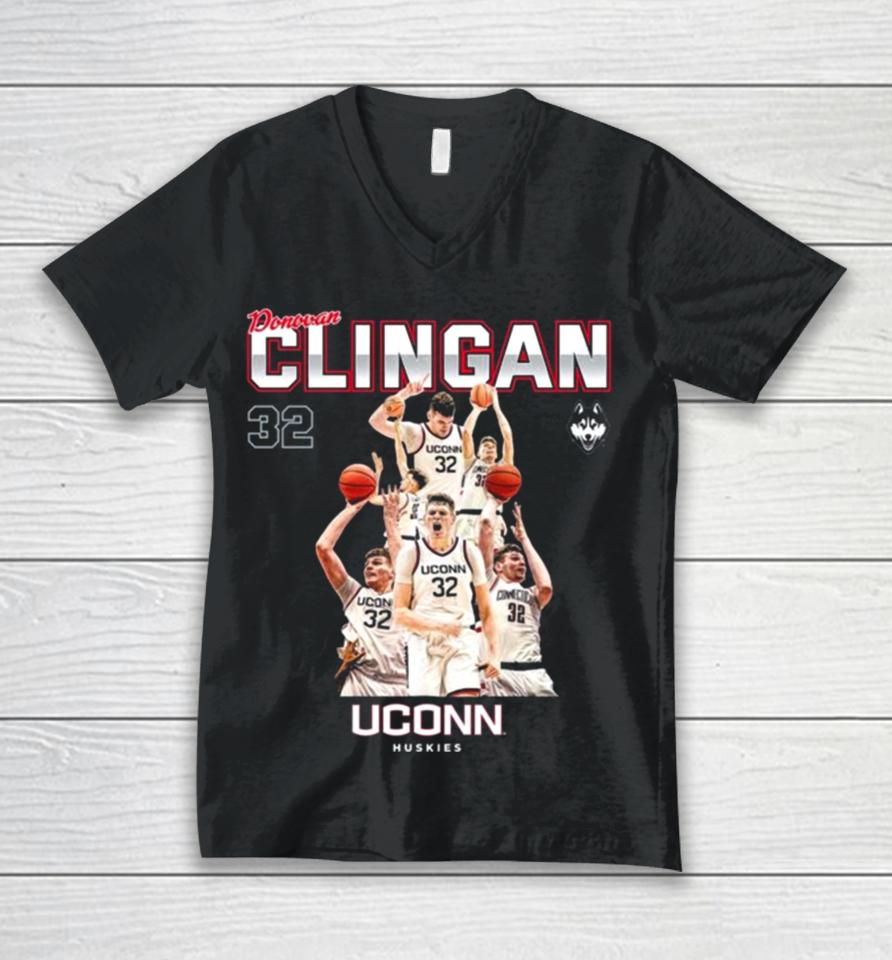 Uconn Huskies 2024 Ncaa Men’s Basketball Donovan Clingan 2023 – 2024 Post Season Unisex V-Neck T-Shirt
