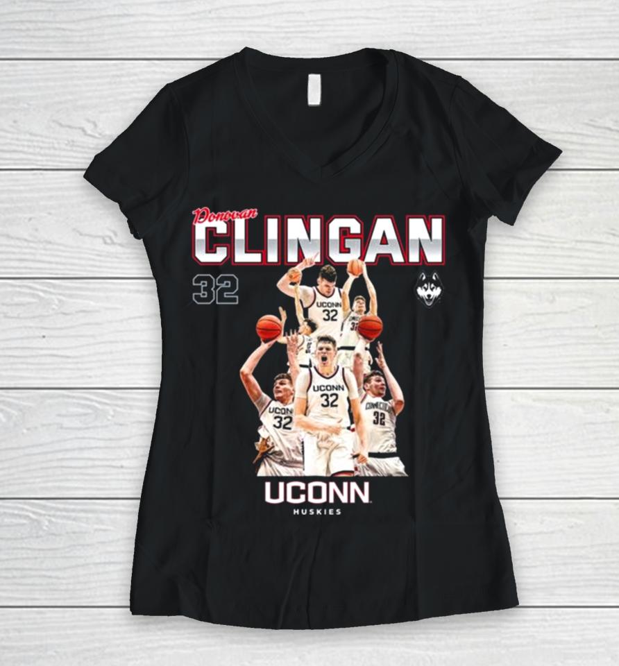 Uconn Huskies 2024 Ncaa Men’s Basketball Donovan Clingan 2023 – 2024 Post Season Women V-Neck T-Shirt