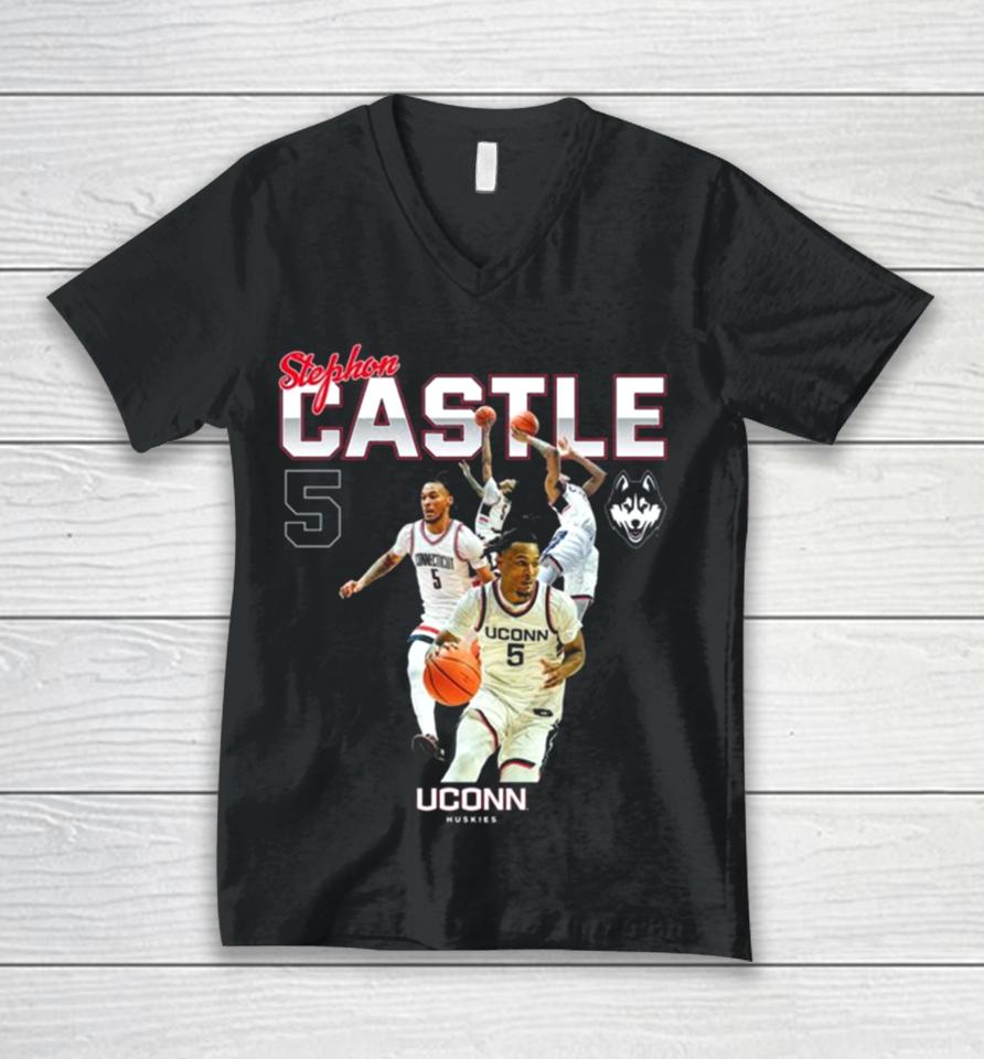 Uconn Huskies 2024 Ncaa Men’s Basketball Stephon Castle 2023 – 2024 Post Season Unisex V-Neck T-Shirt