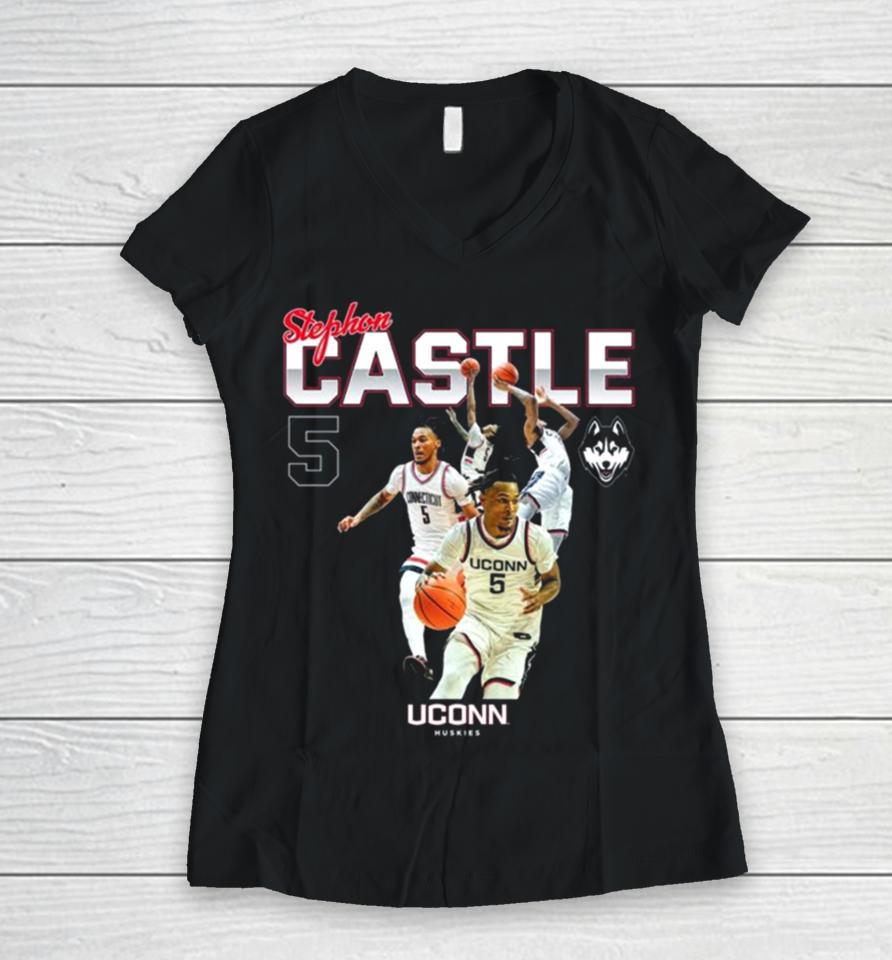 Uconn Huskies 2024 Ncaa Men’s Basketball Stephon Castle 2023 – 2024 Post Season Women V-Neck T-Shirt