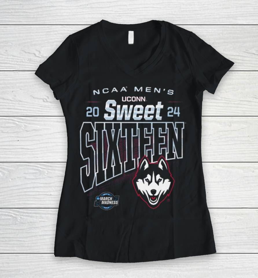 Uconn Huskies 2024 Ncaa Men’s Basketball Sweet Sixteen Women V-Neck T-Shirt