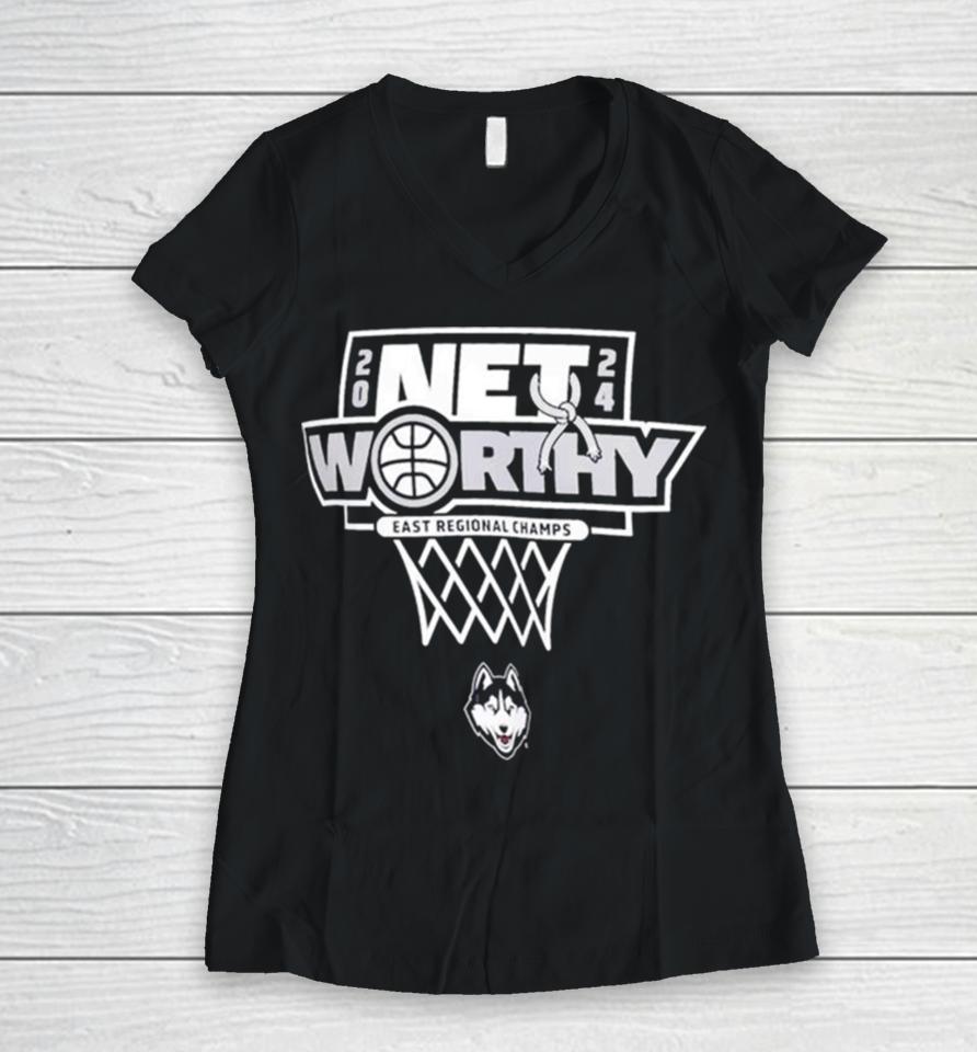 Uconn Huskies 2024 Ncaa Men’s Basketball Tournament March Madness Final Four Locker Room Women V-Neck T-Shirt