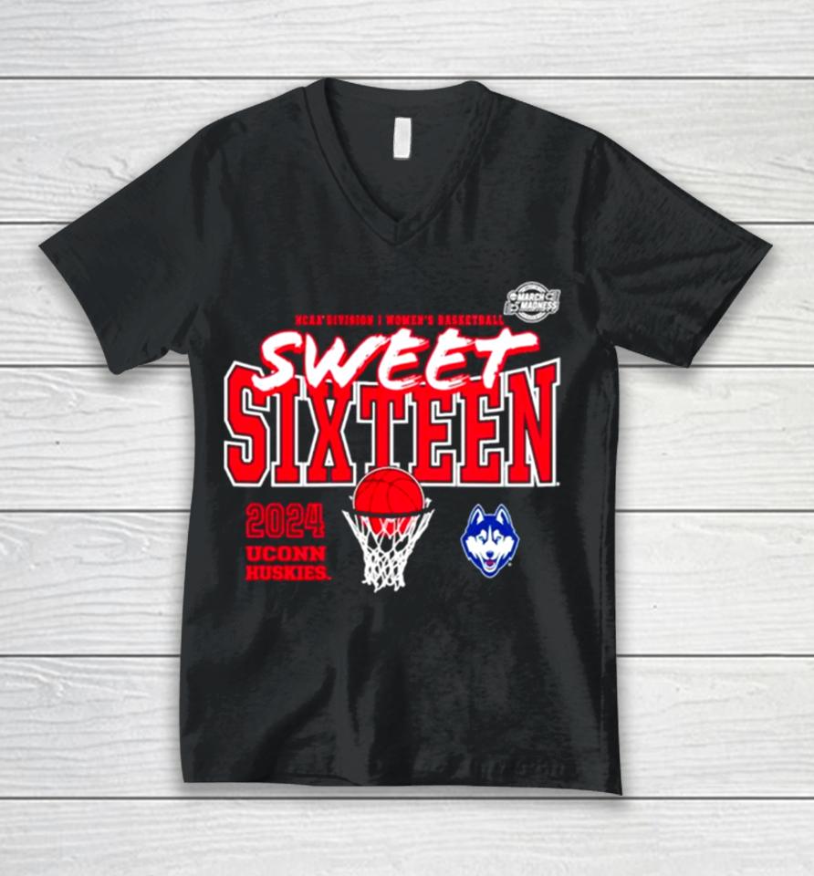 Uconn Huskies 2024 Ncaa Women’s Basketball Tournament March Madness Sweet 16 Fast Break Unisex V-Neck T-Shirt