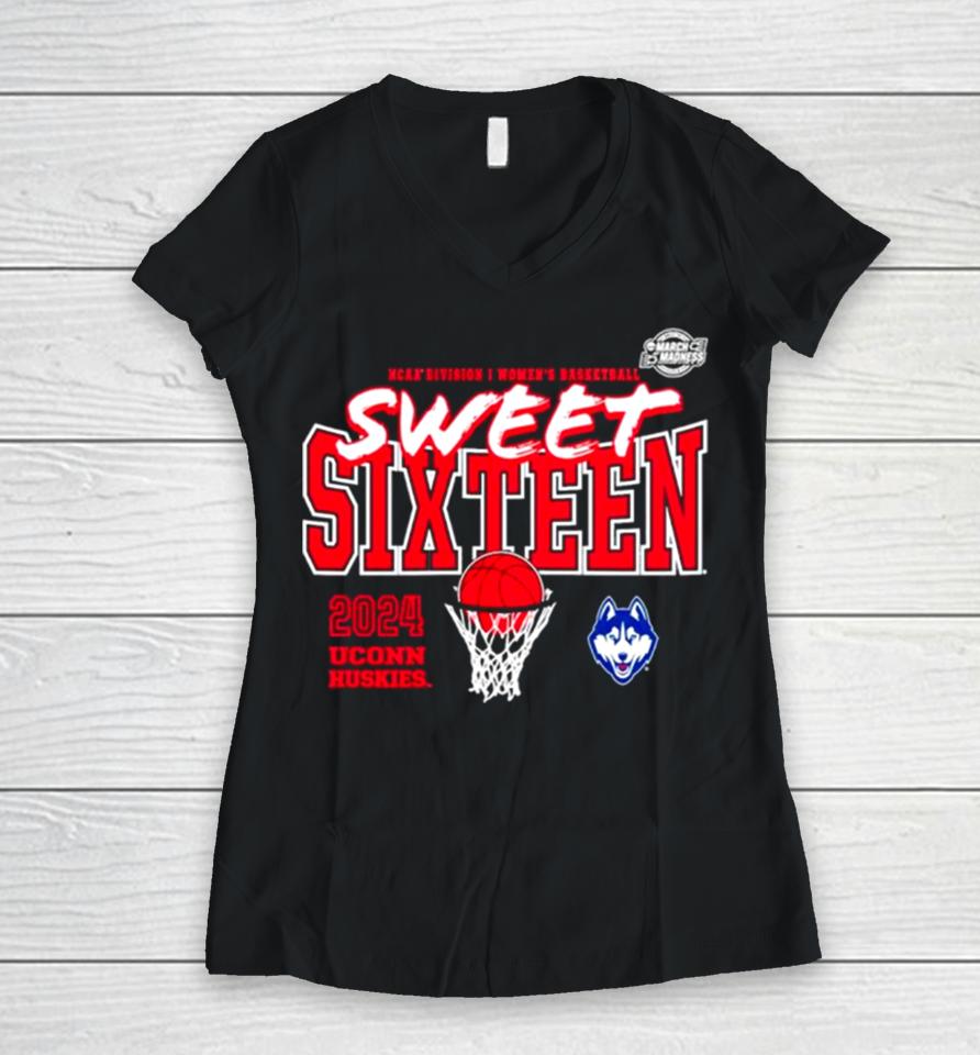 Uconn Huskies 2024 Ncaa Women’s Basketball Tournament March Madness Sweet 16 Fast Break Women V-Neck T-Shirt