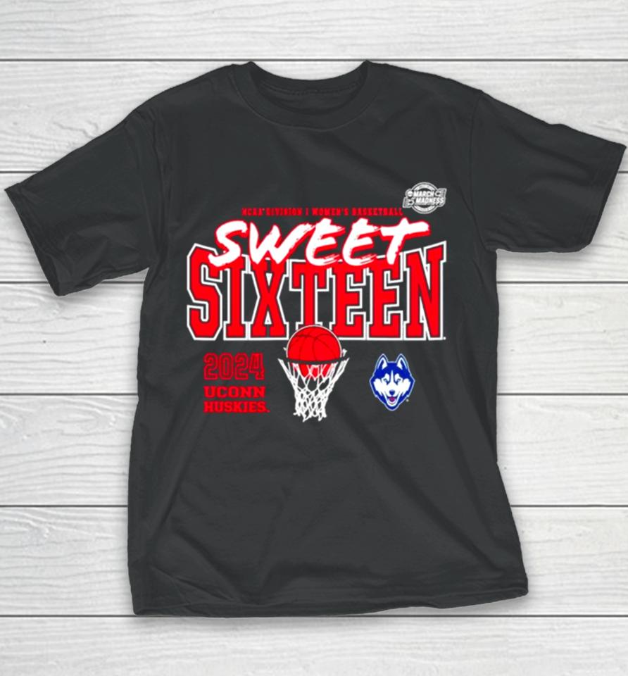 Uconn Huskies 2024 Ncaa Women’s Basketball Tournament March Madness Sweet 16 Fast Break Youth T-Shirt