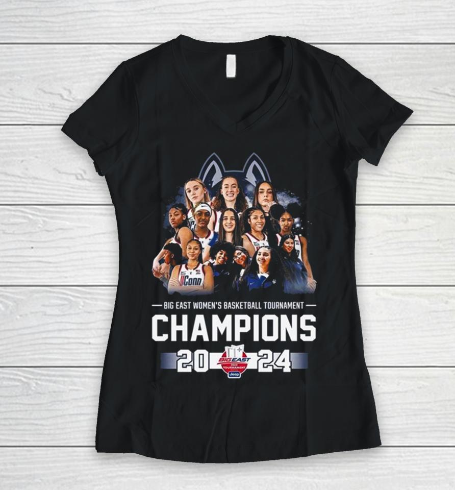 Uconn Huskies Big East Women’s Basketball Tournament Champions 2024 All Players Women V-Neck T-Shirt
