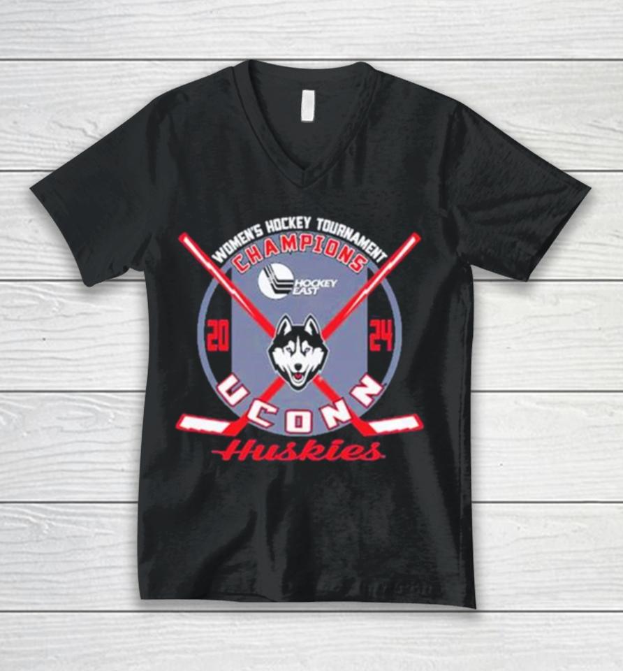 Uconn Huskies Blue 84 Unisex 2024 Women’s Hockey East Tournament Champions Unisex V-Neck T-Shirt