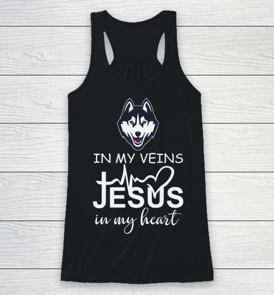 Uconn Huskies Logo 2023 In My Veins Jesus In My Heart Racerback Tank
