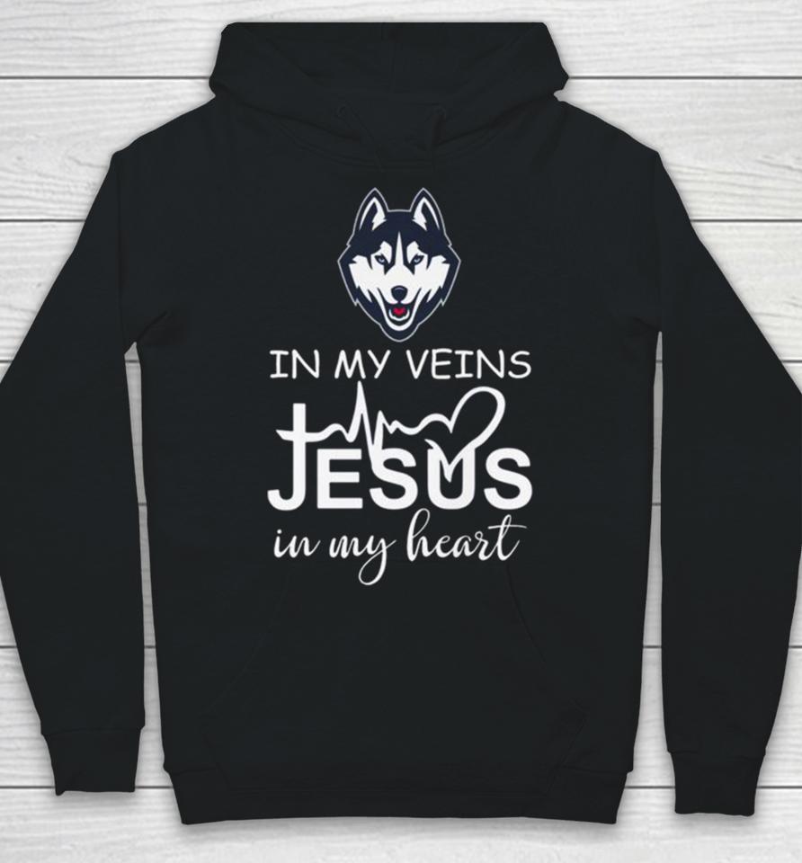 Uconn Huskies Logo 2023 In My Veins Jesus In My Heart Hoodie
