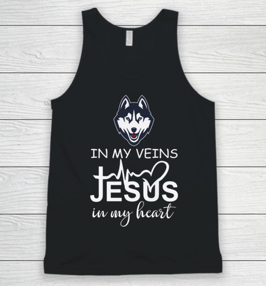 Uconn Huskies Logo 2023 In My Veins Jesus In My Heart Unisex Tank Top