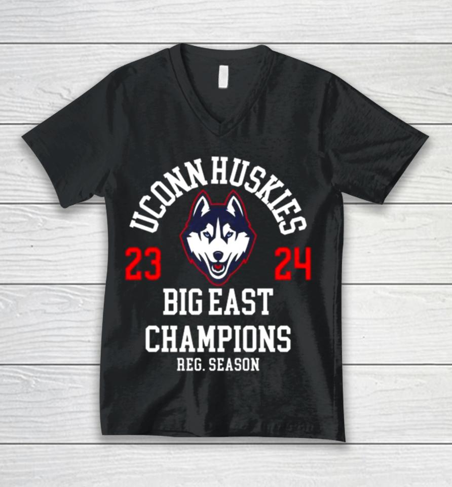 Uconn Huskies Men’s Basketball 2023 2024 Big East Champions Regular Season Unisex V-Neck T-Shirt