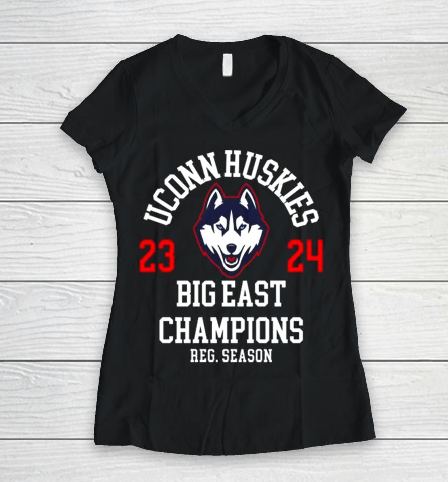 Uconn Huskies Men’s Basketball 2023 2024 Big East Champions Regular Season Women V-Neck T-Shirt