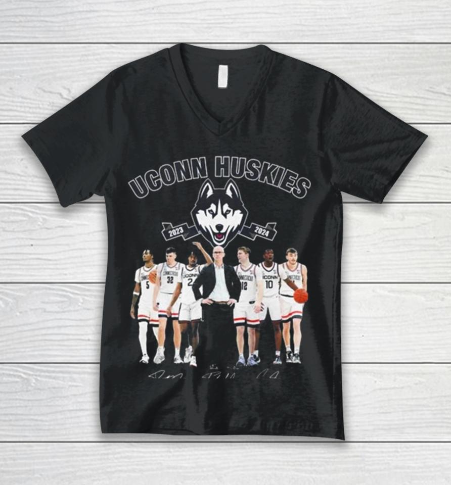 Uconn Huskies Men’s Basketball 2023 2024 Signatures Unisex V-Neck T-Shirt