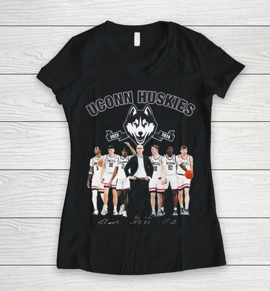 Uconn Huskies Men’s Basketball 2023 2024 Signatures Women V-Neck T-Shirt