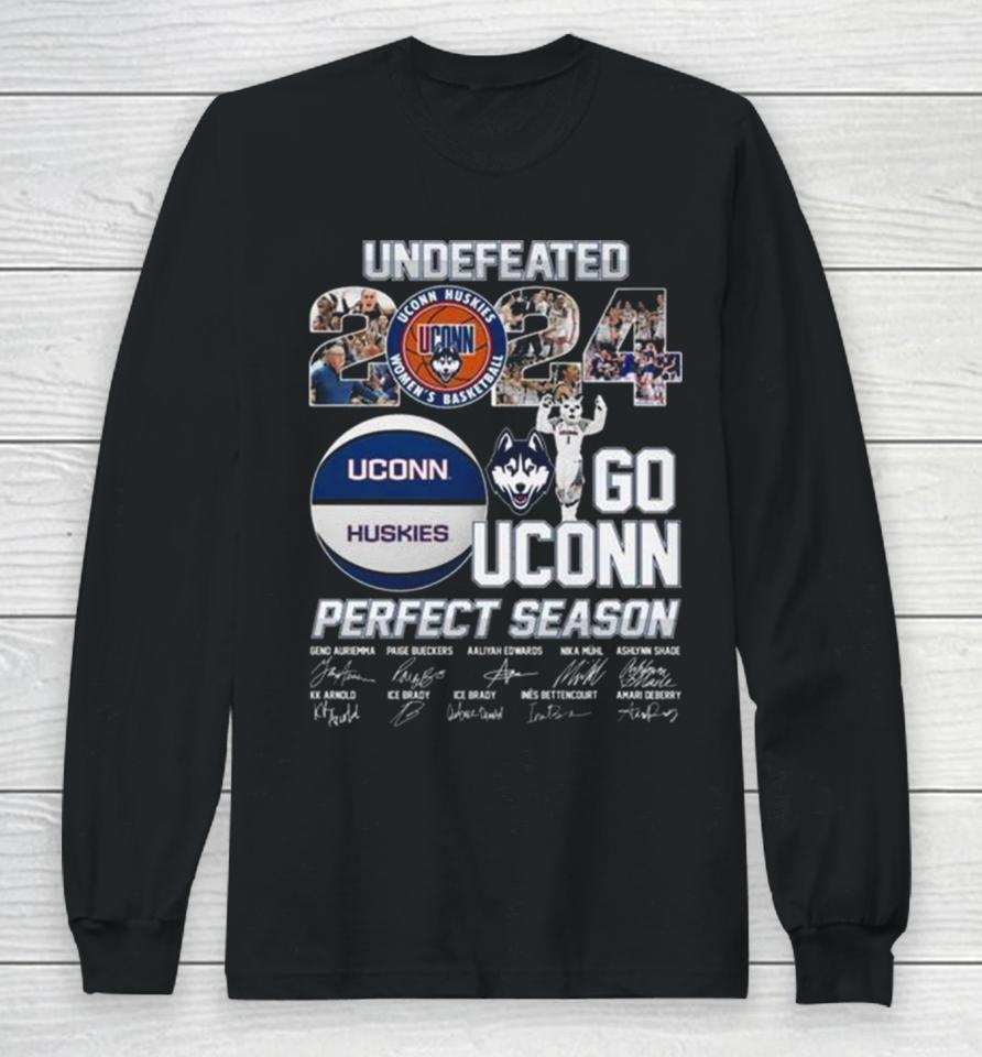 Uconn Huskies Undefeated 2024 Go Uconn Perfect Season Signatures Long Sleeve T-Shirt