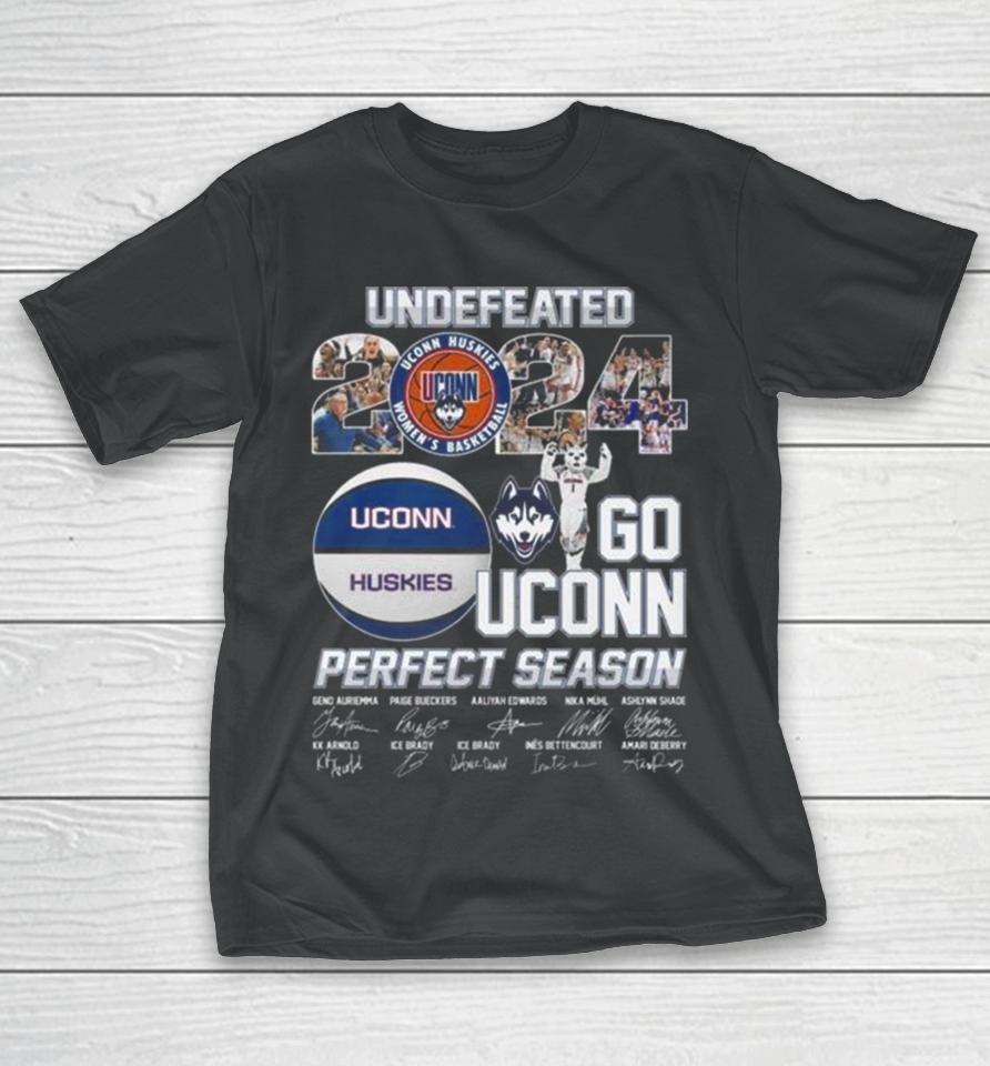 Uconn Huskies Undefeated 2024 Go Uconn Perfect Season Signatures T-Shirt