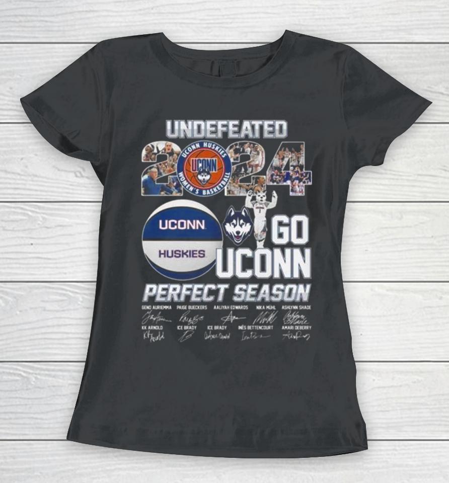 Uconn Huskies Undefeated 2024 Go Uconn Perfect Season Signatures Women T-Shirt