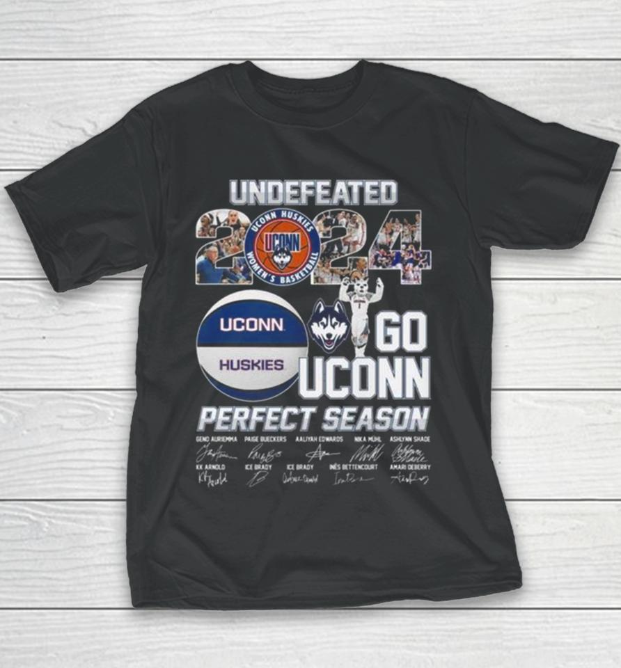 Uconn Huskies Undefeated 2024 Go Uconn Perfect Season Signatures Youth T-Shirt