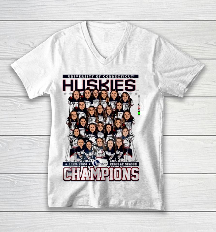 Uconn Huskies University Of Connecticut 2023 2024 Regular Season Champions Unisex V-Neck T-Shirt
