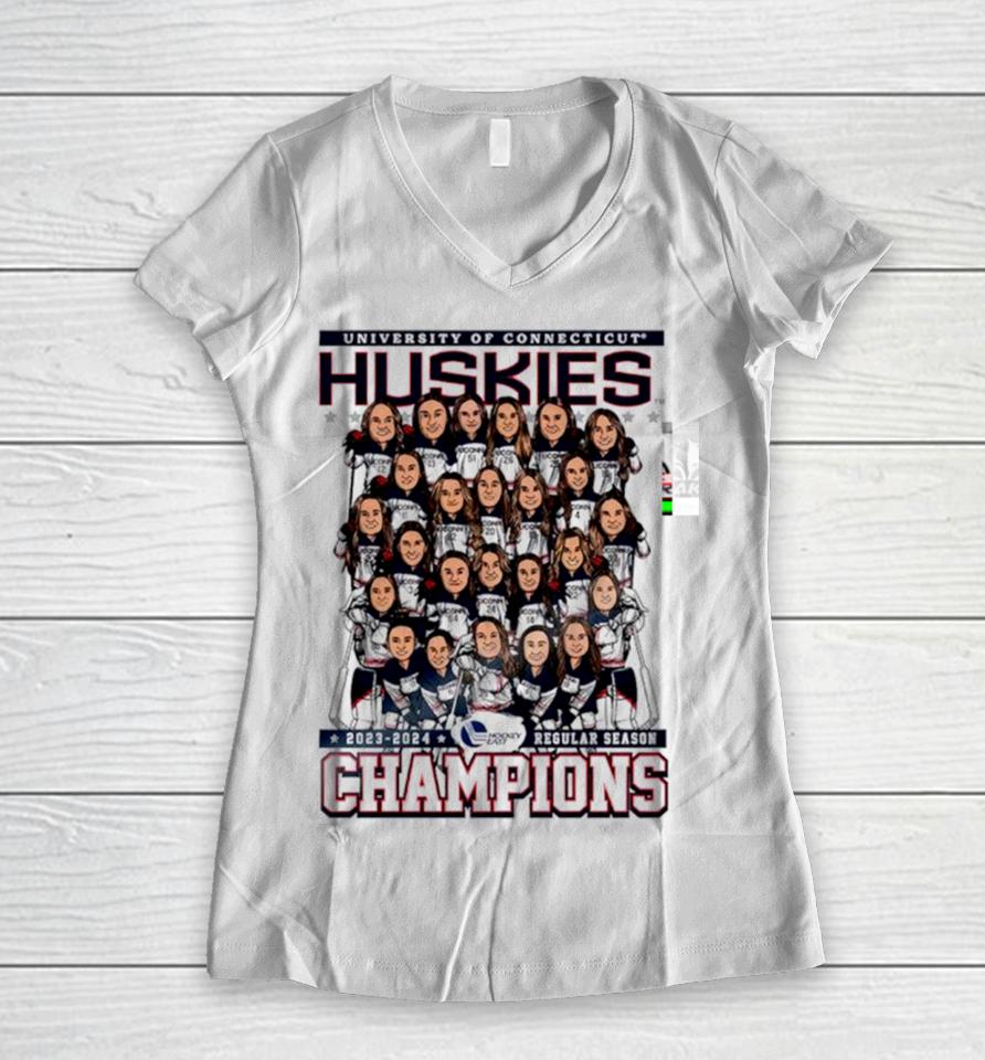 Uconn Huskies University Of Connecticut 2023 2024 Regular Season Champions Women V-Neck T-Shirt