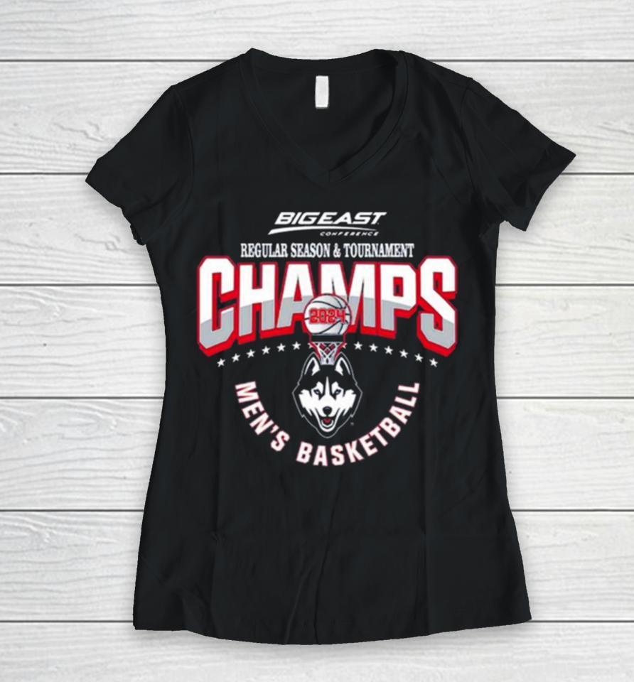 Uconn Ncaa Men’s Basketball 2024 Big East Tournament Champions – Women V-Neck T-Shirt