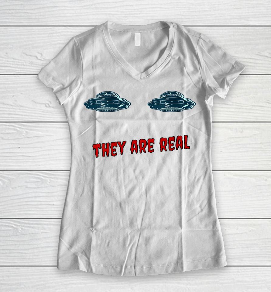Ufo Boobs They Are Real Women V-Neck T-Shirt