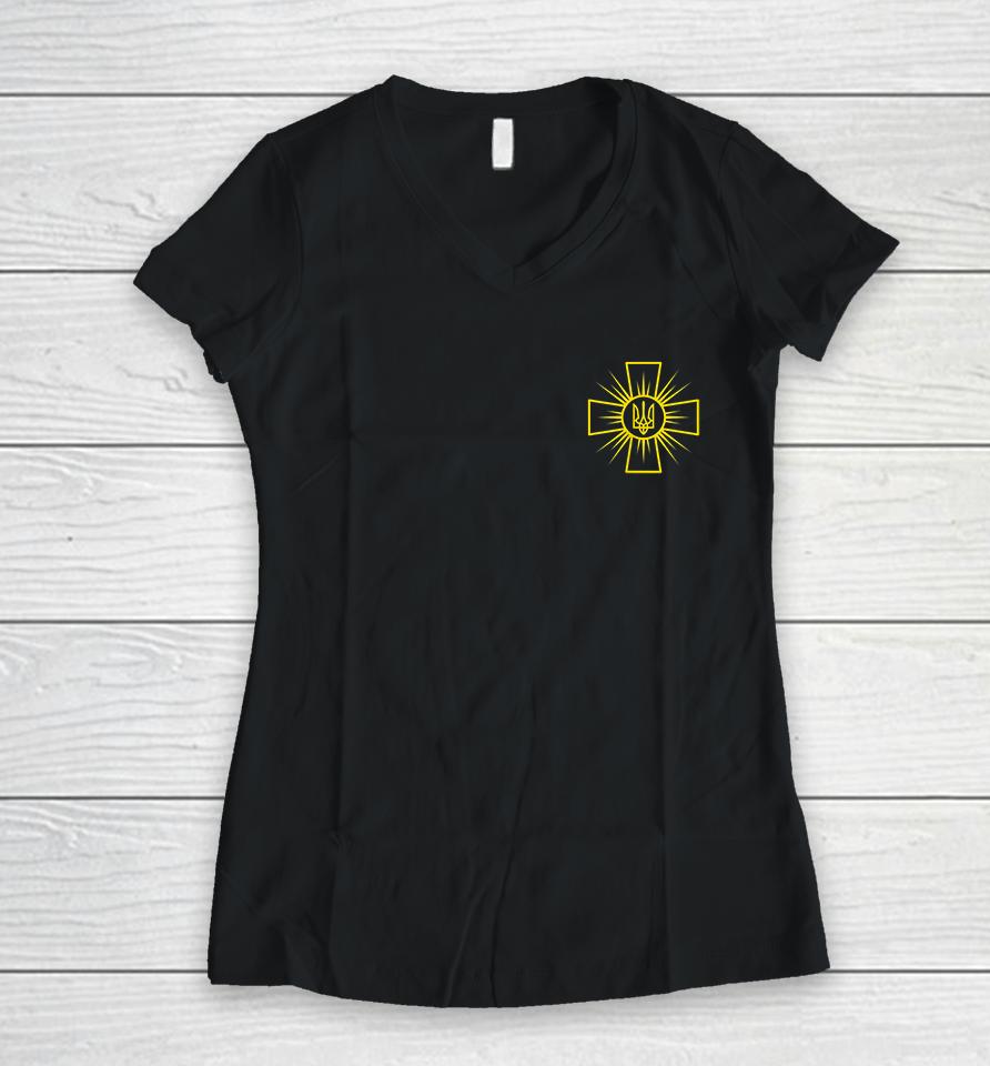 Ukraine Army Ground Forces Emblem Women V-Neck T-Shirt